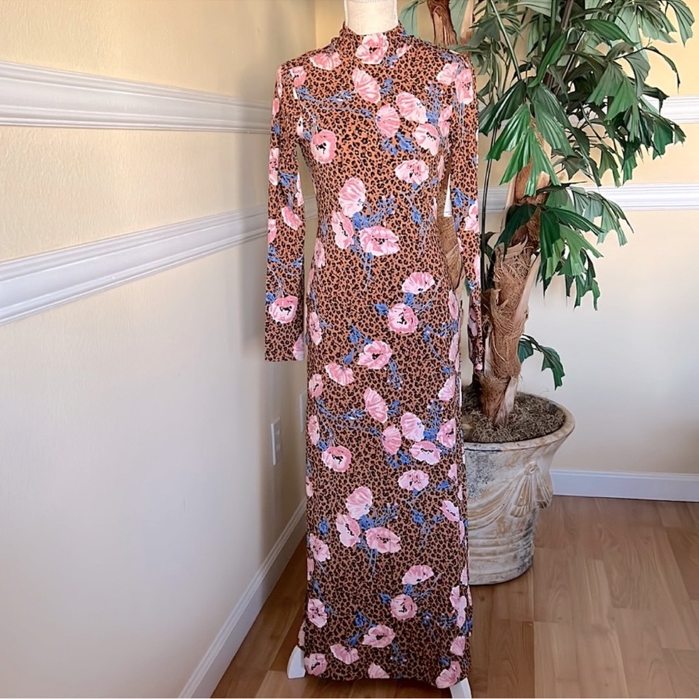 Free People Pink Floral Leopard Long Sleeve Dress